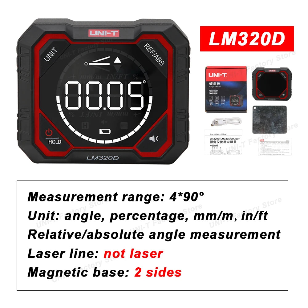 UNI-T LM320F/E/D Digital Inclinometer Laser Angle Meter High Precision 4x90° Relative & Absolute  Measure Magnetic Inclinometer