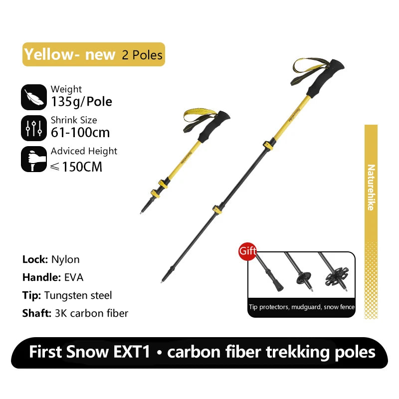 Naturehike Walking Stick First Snow EXT1 Carbon Fiber Hiking Poles 3 Section Ultra-light Telescopic Outdoor Climbing Hiking Cane