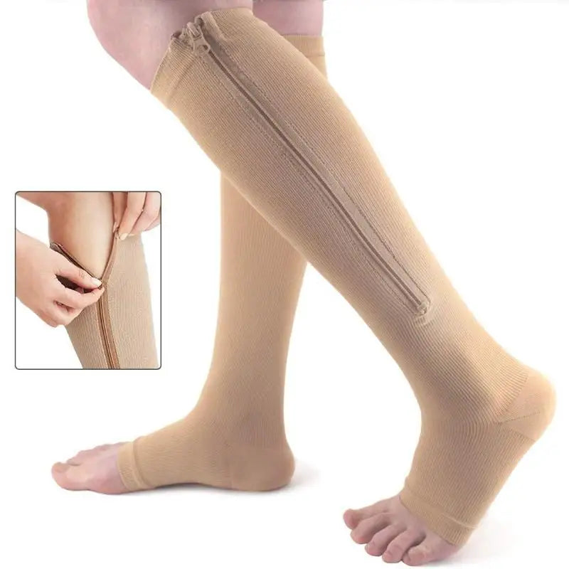 Zipper Compression Socks Women Men High Elasticity Nylon Closed Toe Pressure Stocking For Edema