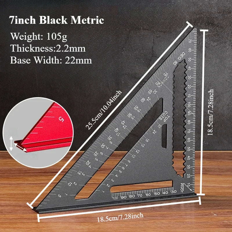 7/12 Inch Metric Aluminum Alloy Woodworking Triangle Ruler High Precision Angle Protractor Marking Gauge Carpenter Tool