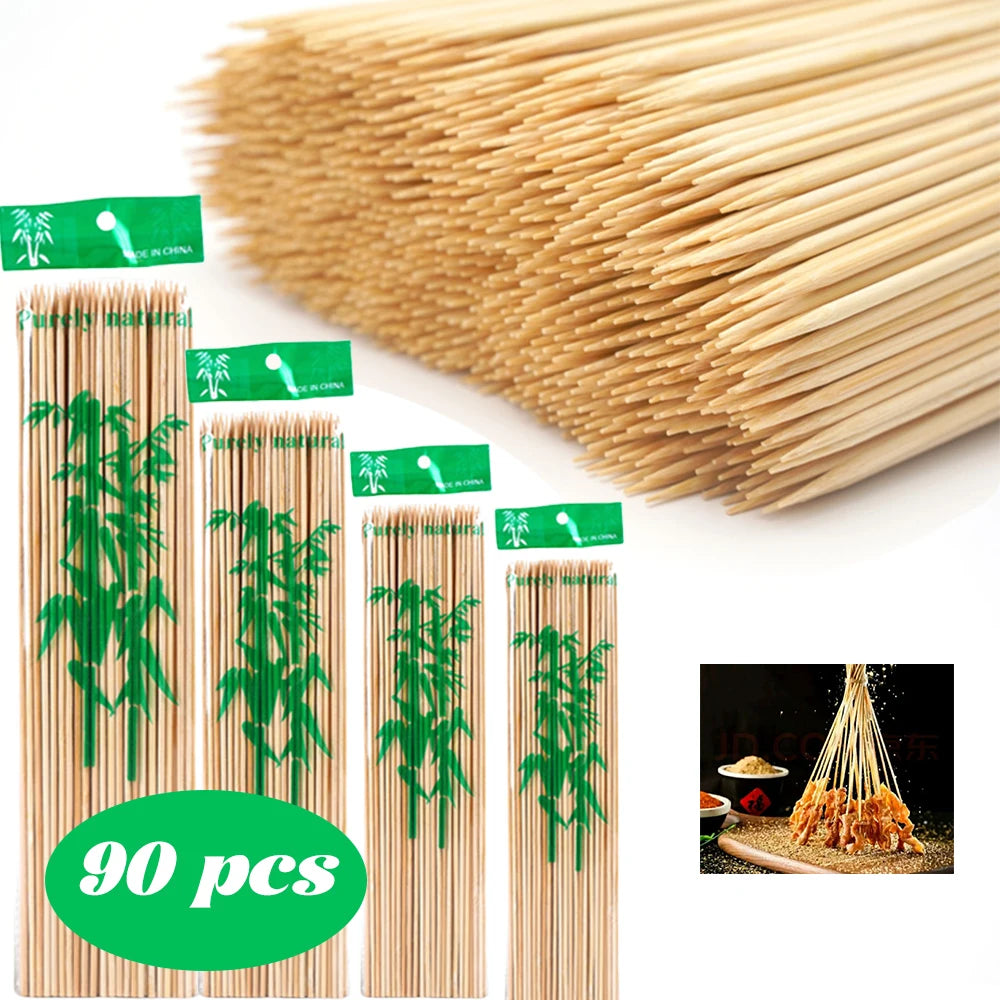 90pcs Bamboo Stick Food Grade Bamboo Skewer Sticks Disposable Natural Wood Long Stick For Barbecue Fruit BBQ Tools 15/20/25/30cm