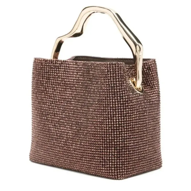 Luxury Satin Bucket Bag Women's Handbag Crystal Shiny Rhinestone Diamond Evening Bag Wedding Party Clutch Purse Crossbody Bag