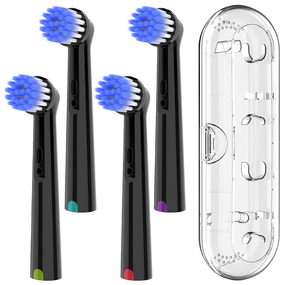 Dustproof Toothbrush Travel Box & 4 Pcs Rotary Ultra Soft Replacement Brush Heads Set Compatible with Oral B Electric Toothbrush