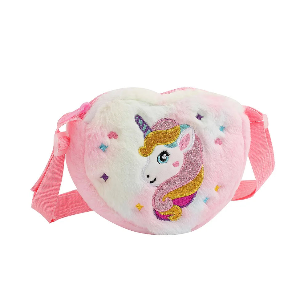 Kawaii Plush Crossbody Bag with Adjustable Shoulder Strap Cute Fluffy Unicorn Shoulder Purses Unique Handbag Tote with Zipper
