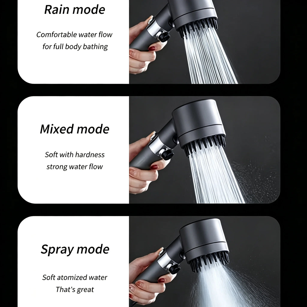 Black & Grey Wall-Mounted High-Pressure Shower Head with  Polished Finish Durable Plastic for Enhanced Water Pressure
