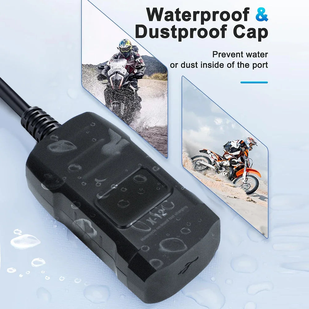 Motorcycle Vehicle-Mounted Charger Waterproof Adapter 12V-24V Phone USB PD Ports Quick Charge 3.0 With Switch Digital Voltmeter