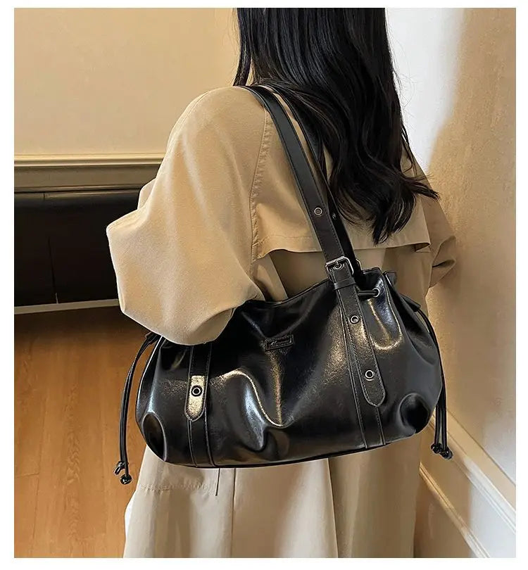 Vintage Fashion Soft PU Leather Large-capacity Tote Bag Underarm Bags Commuting Handbag Wallet Phone Storage Bag Woman Bags