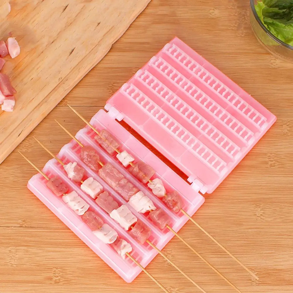 Durable 4 Row BBQ Kebab Maker Plastic Fast BBQ Meat Skewer Machine Reusable Barbecue Stringer Skewer Machine Camping BBQ Tools