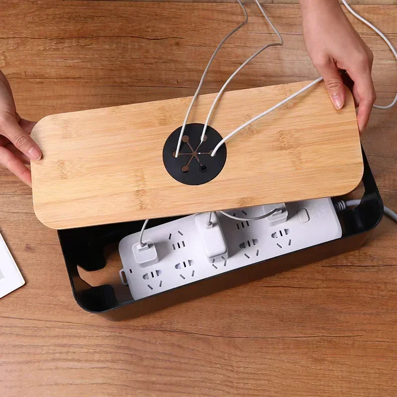 For Wire Case Home Cable Winder Organizer Wooden Cable Storage Box Power Line Storage Case Dustproof Charger Socket Organizer