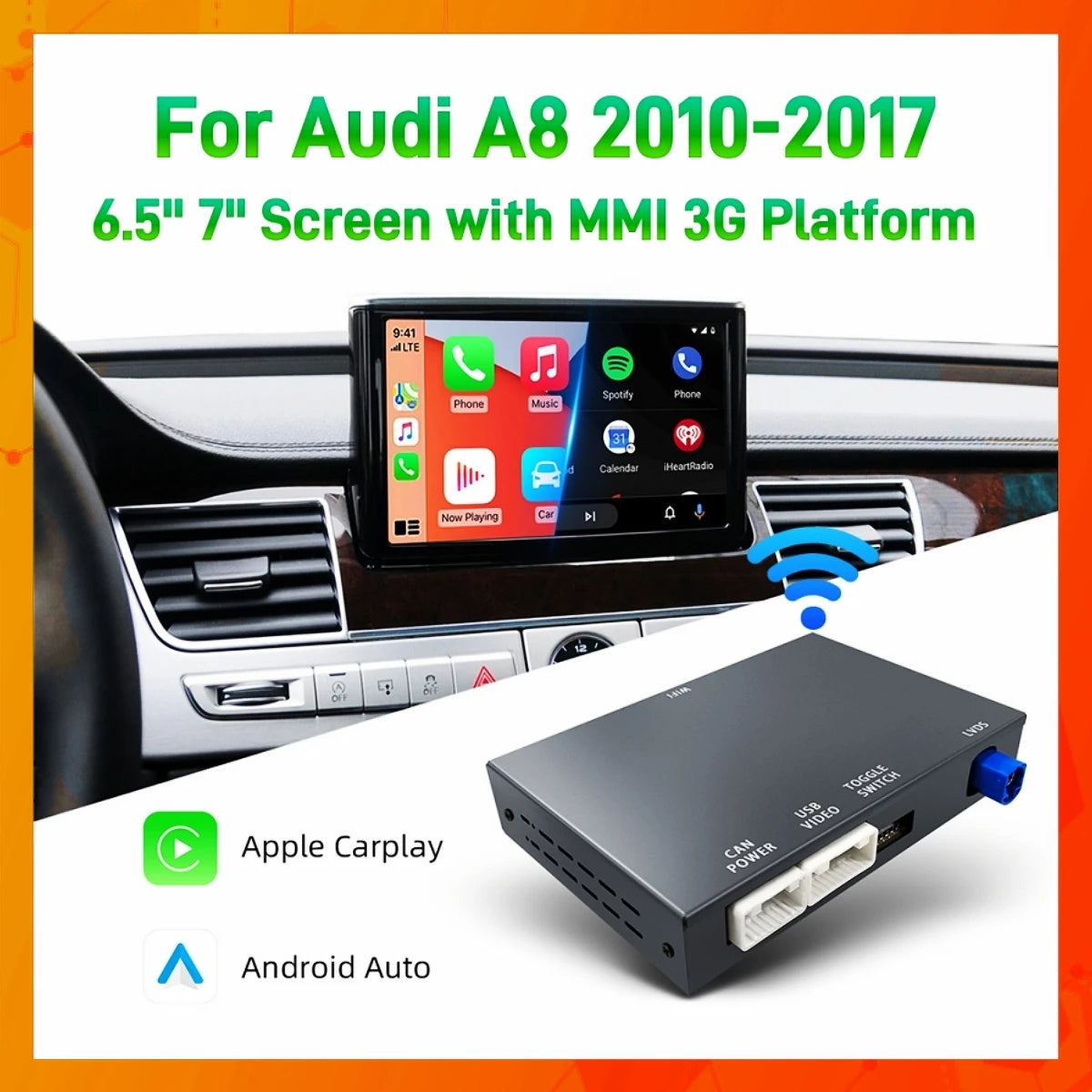 ANYFAR Wireless CarPlay Android Auto Interface for Audi A8 2012-2015 MMI 3G with AirPlay Mirror Link Car Play Functions