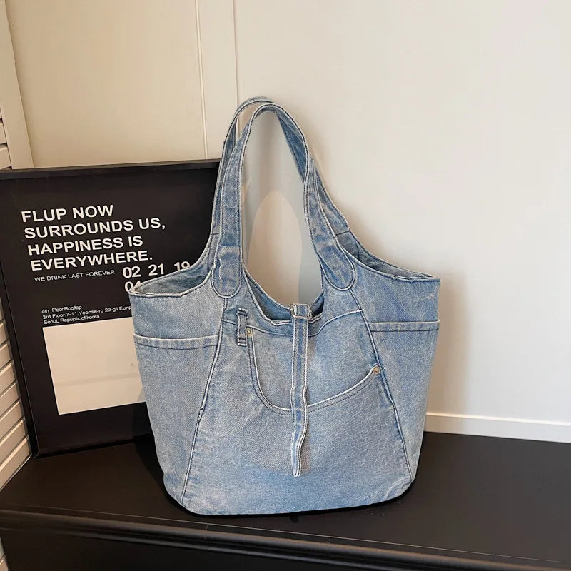 Retro Washed Women Tote Bag New Lazy Style Versatile Shoulder Bag Fashion Commuting Travel Armpit Storage Bag