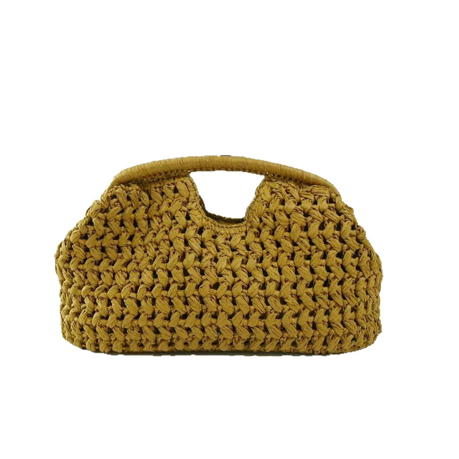 Natural Fiber Snap Clutch Bag,Spanish Seaside Women's Straw Woven Handbag,Summer Beach Travel Vacation Evening Elegant Purse