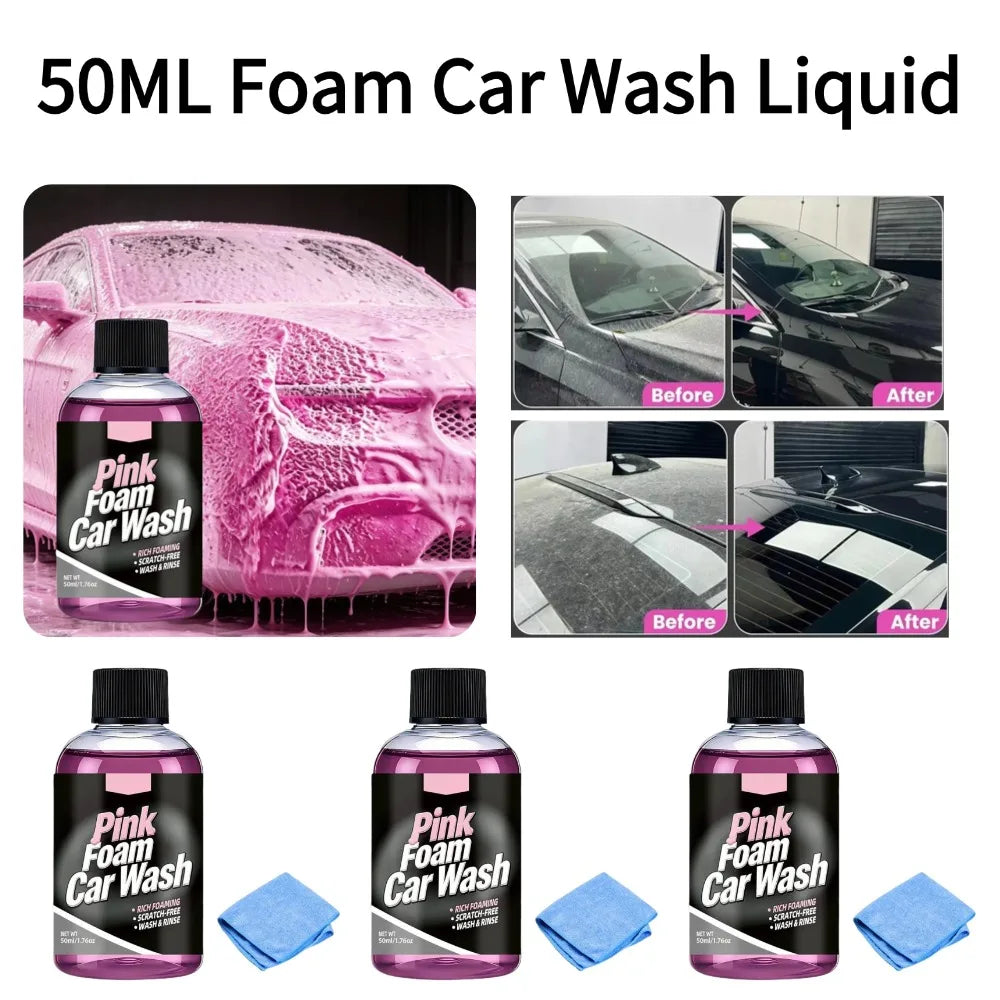 50ml Foam Car Wash Liquid Active Snow Shampoo Rich Foaming Soap Scratch Free Deep Clean with Microfiber Towel Automobile 1/5PCS