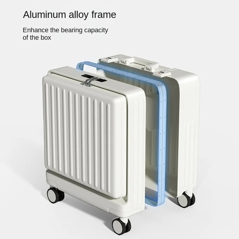 Small Suitcase 2026 Aluminium Frame Front Opening 16–20 inch Cabin Luggage Business Travel Trolley Suitcase for Men and Women