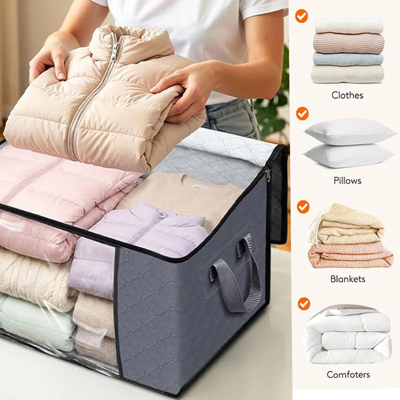 Foldable Non-Woven Storage Bag, Large Capacity Dust-Proof Storage Bag With Visible Window, Suitable For Wardrobes And Bedrooms
