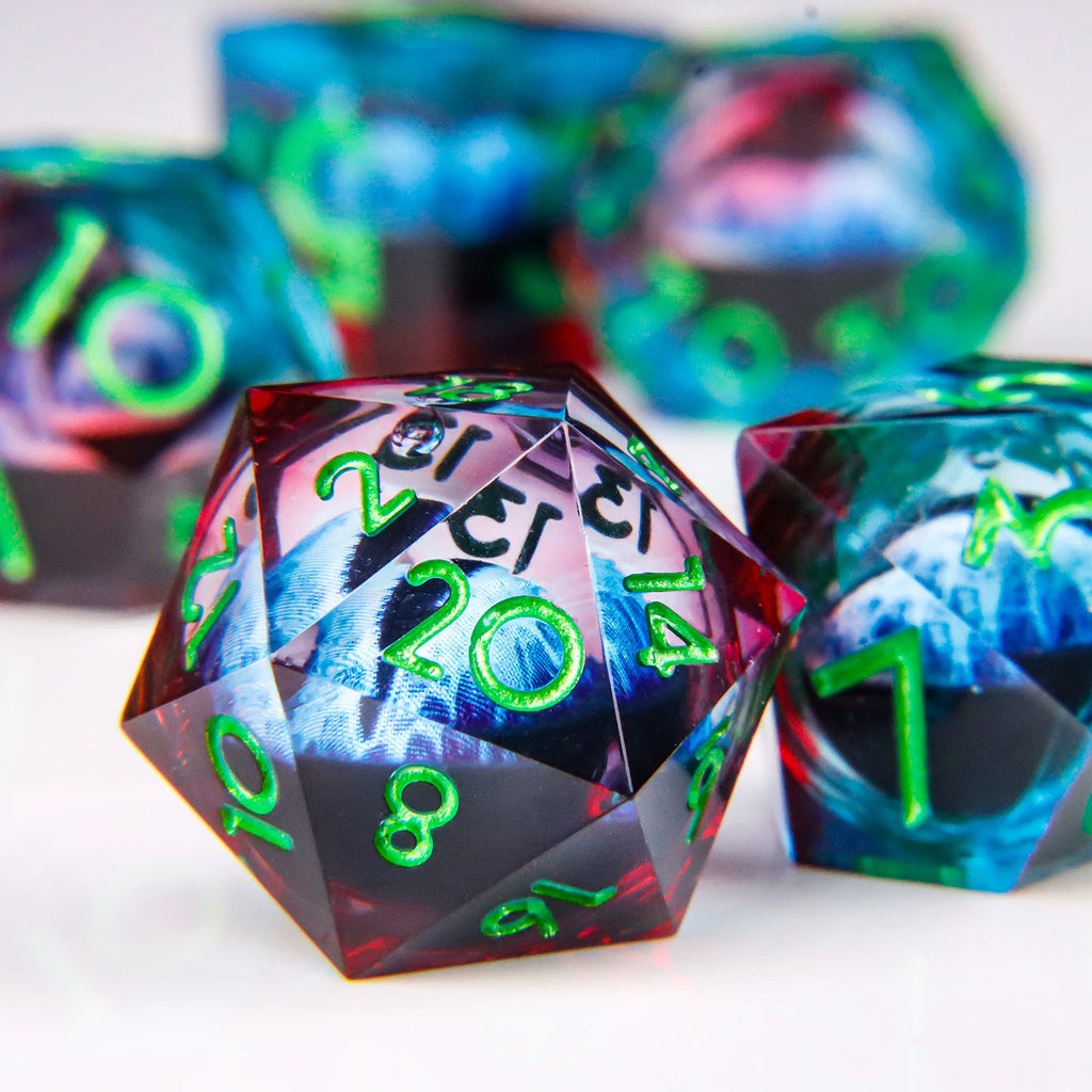 DND Dragon Eye Dice Liquid Core Dice Set Resin Sharp Edged Dice For Dungeons and Dragons Polyhedral D&D Dice Handmade D and D