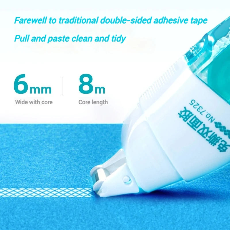 Deli Double Sided Adhesive Tape, Roller Glue Tape, 6mm * 8m with Refill Glue, DIY Journal Stationery, 1PC