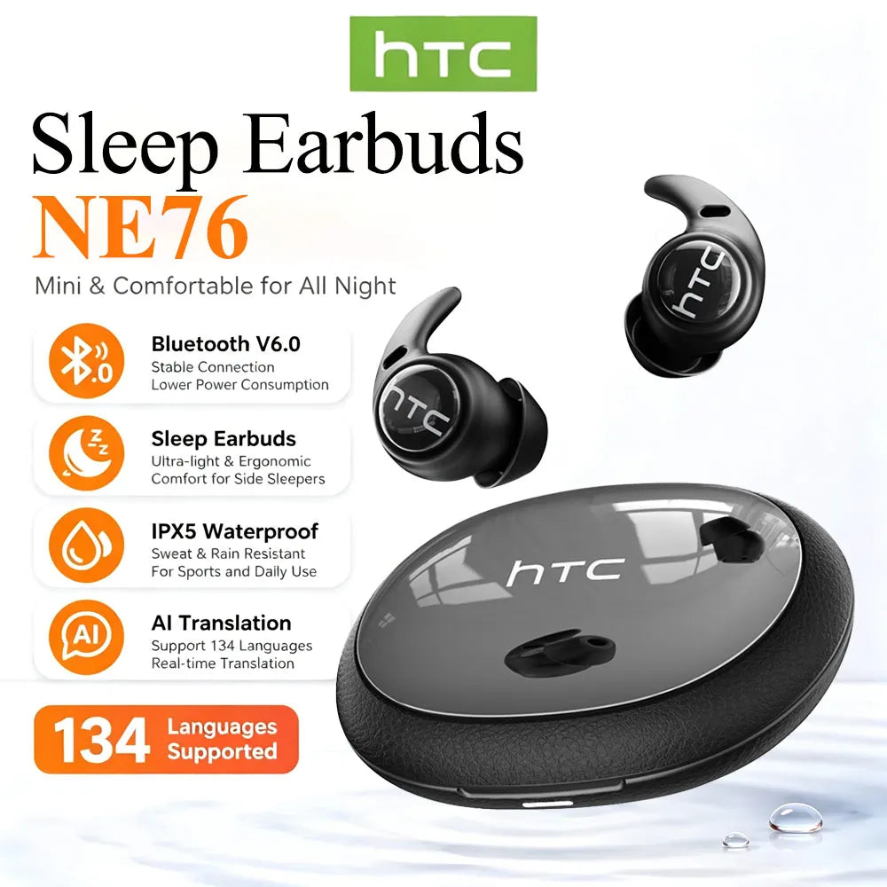 Sleeping Noise Reduction Earbuds HTC Original NE76 AI Translation Wireless Bluetooth Earphones HIFI Music Stereo Sound Headphone