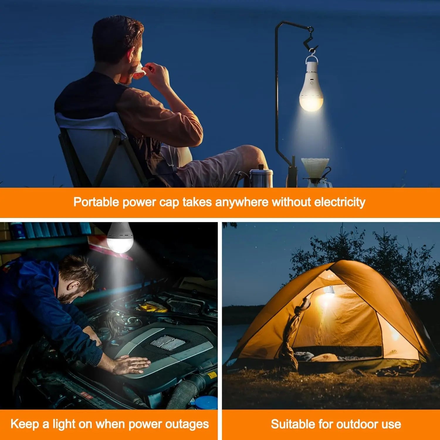 USB-C E27 Rechargeable LED Bulb Wireless Remote Control Battery Operated Dimmable Light with Timer