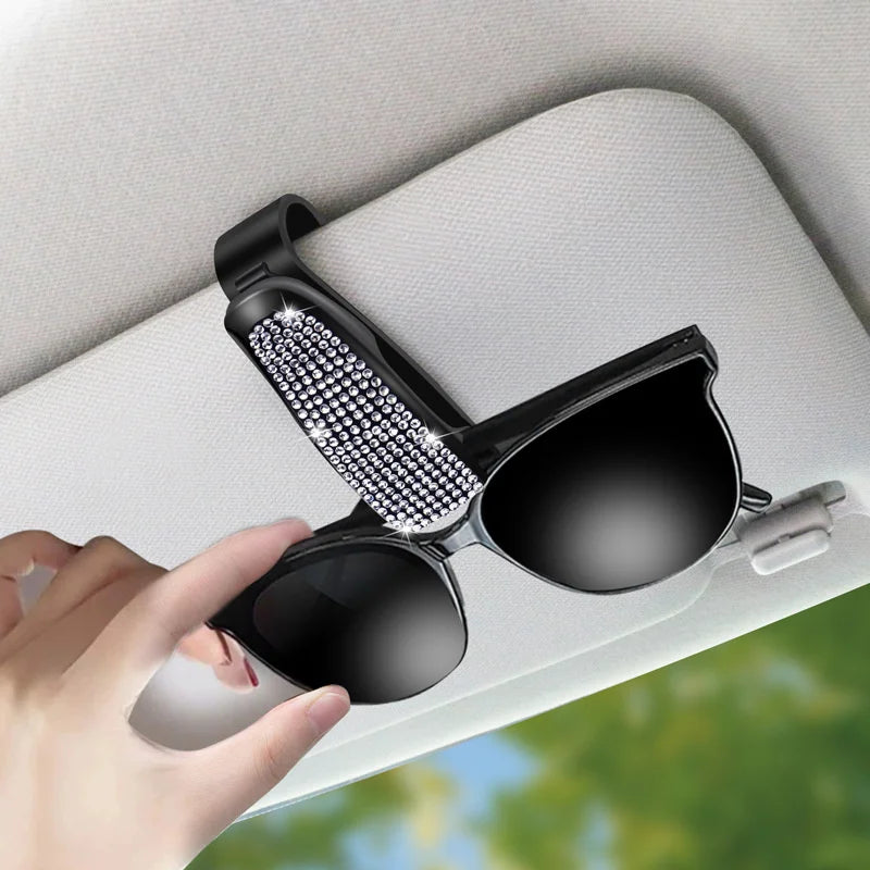New Rhinestone Car Glasses Clip Car Sun Visor Glasses Case Sunglasses Bracket Card Bill Ticket Organizer Holder Auto Accessories