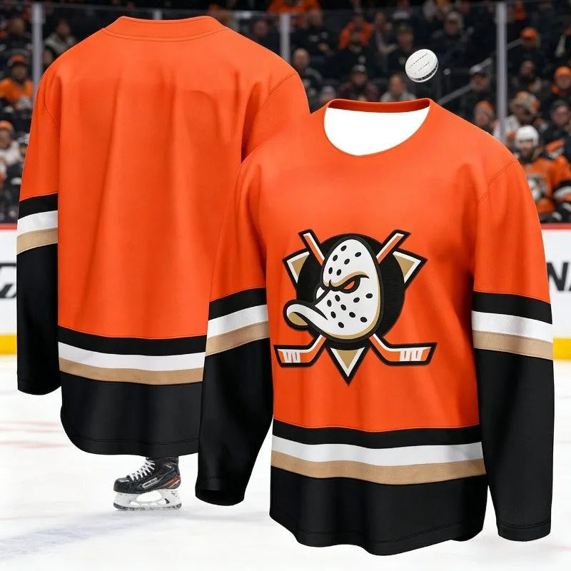 Men's Ice Hockey Ducks Jersey Anaheim Printing Moisture-Wicking Long Sleeve Breathable Sports Uniform Plus Size for Fans