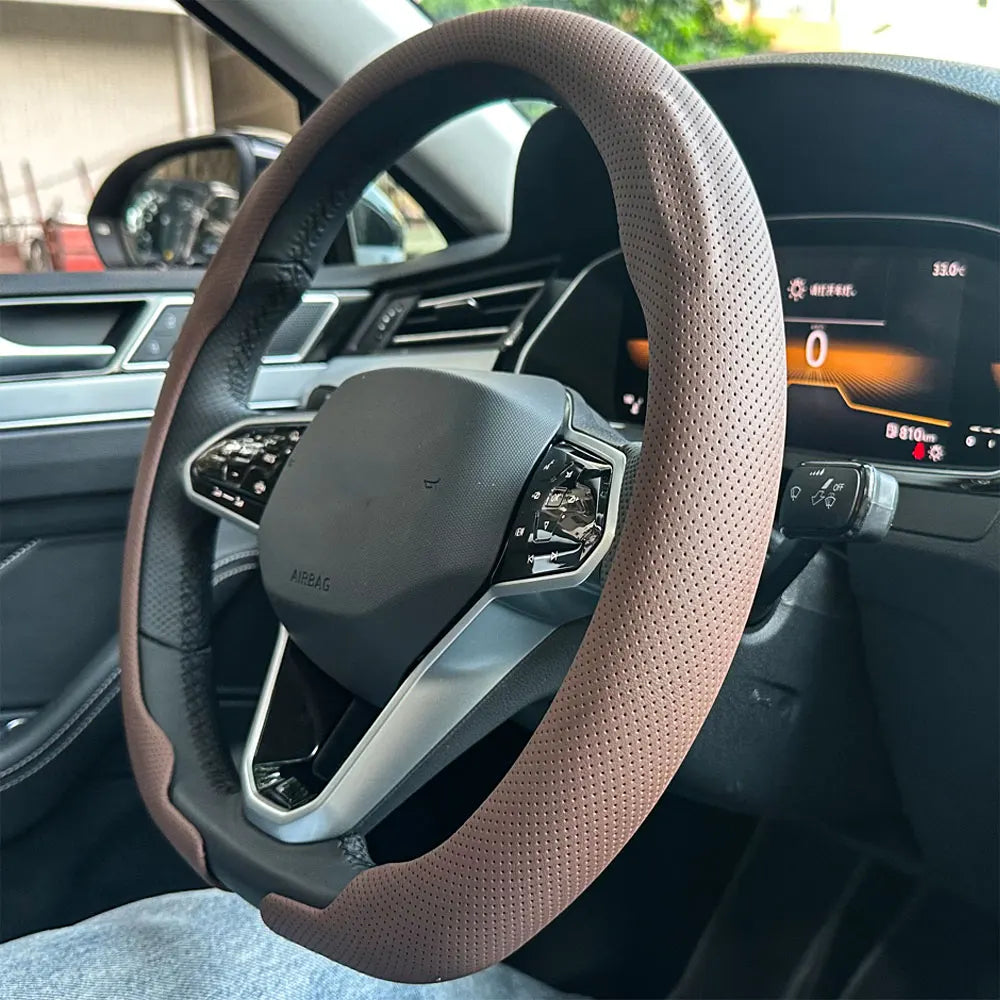 Steering Size 36-38cm Universal Non-slip Round Breathable Leather Car Steering Wheel Cover Protector Suitable Auto Accessories