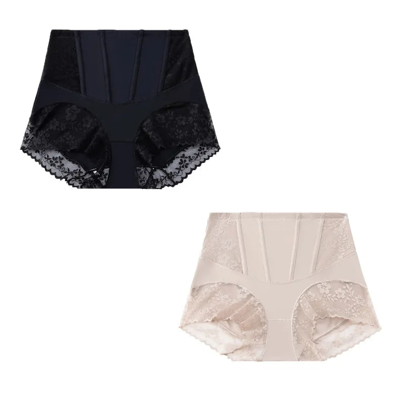 BZEL 2PCS Women's Shaper Panties High-Waist Lace Sexy Lingerie Shapewear for Women Wrap The Hips Briefs Fishbone Waist Slimming