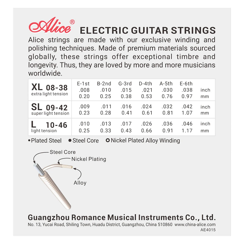 Alice A506 Steel Core Plated Steel Coated Nickel Alloy Wound Electric Guitar Strings Light Super Light