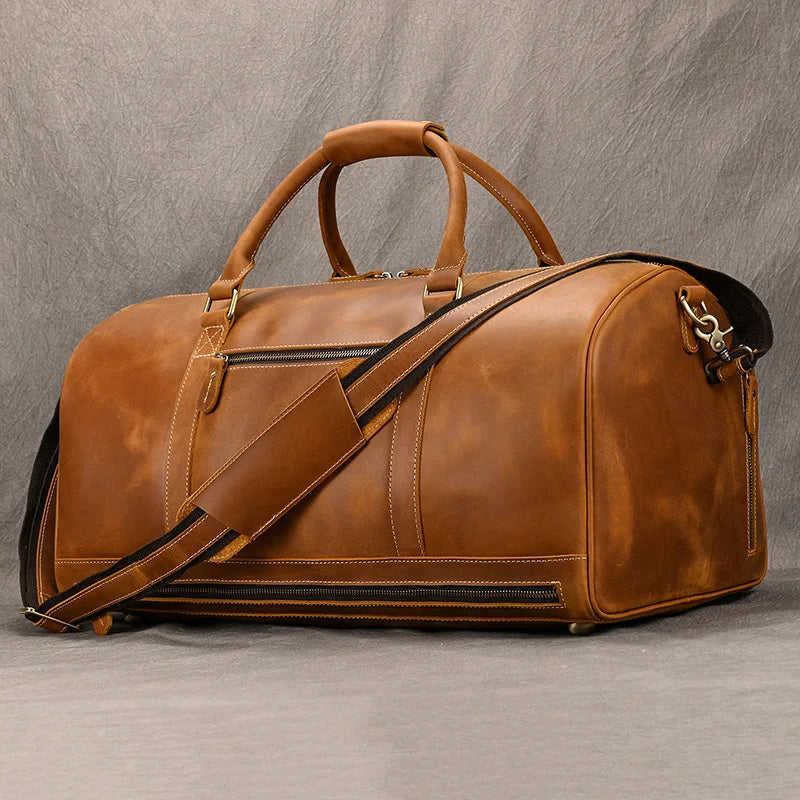 Big Capacity Leather Baggage Bag For Men Male Travel Bag Duffle Bags Weekender Bags On Luggage Over Night Handbags For Man