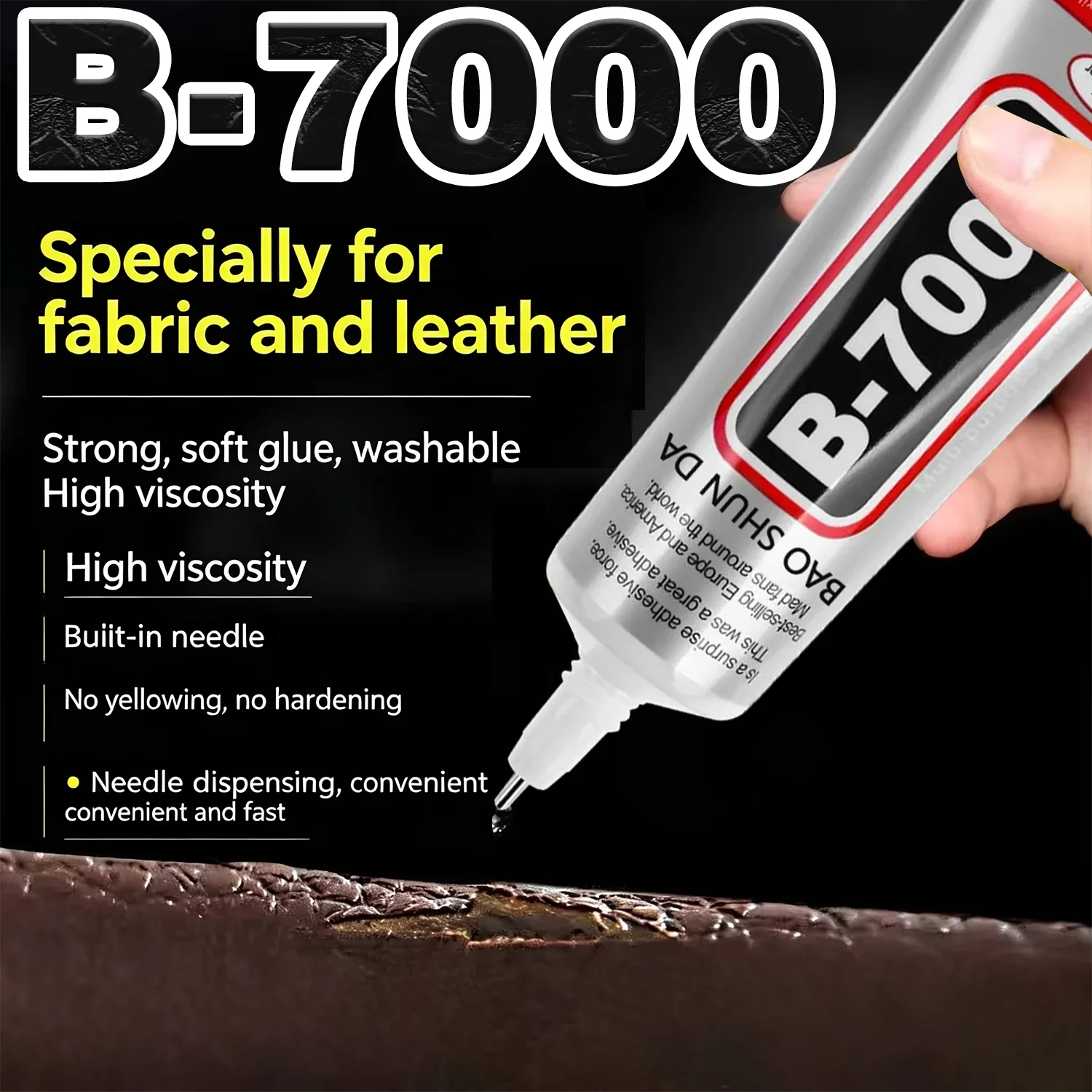B-7000 Fabric Glue Permanent, Fabric Glue for Patch, Clear Fabrics Adhesive,Permanent Washable,for All Cotton, Denim, Polyester.