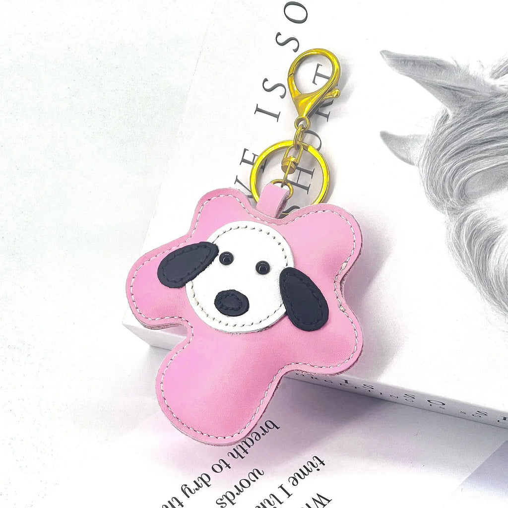 New Cow Leather Dog Keychain Bag Pendant Cute puppy Car Key Ring Luggage Bag Parts Accessories For Women And Men
