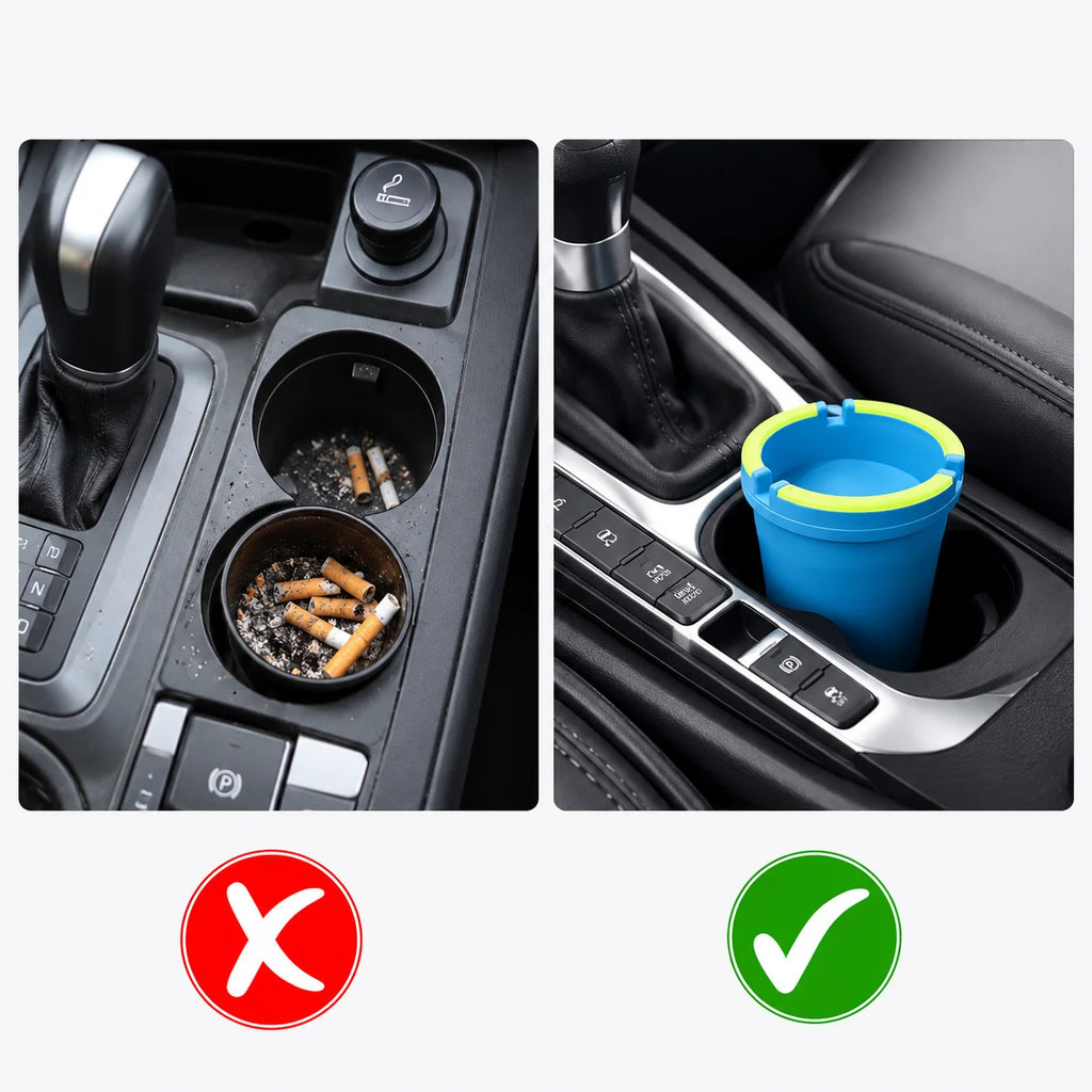 Universal Car Ashtray with Lid Large Capacity Smokeless Smell Proof Cup Holder Auto Ash Tray Glow in the Dark Interior Accessory