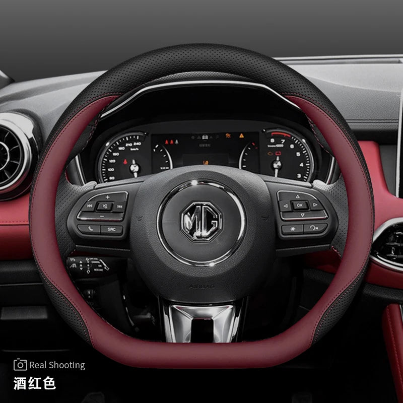 Leather Car Steering Wheel Cover for MG 3 5 One ZX RX5 ZS EHS HS PHEV Luxury Hybrid 2025 2026 Accessories