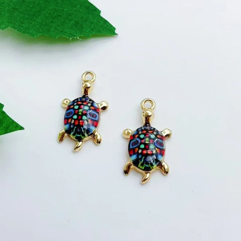 16pcs mixed with 16 cute oil drop printed ocean turtle DIY accessories pendant alloy accessories