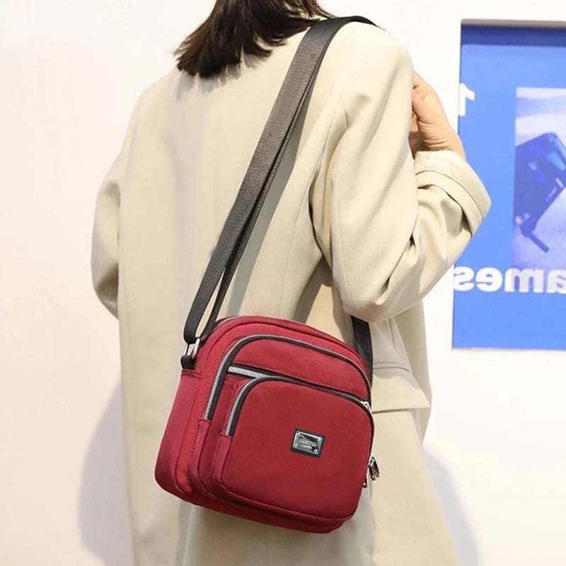 Daily Wear Slim Multi-layer Shoulder Bag Adjustable Wide Strap, Simple Solid Color Crossbody for Ladies Casual Street Matching