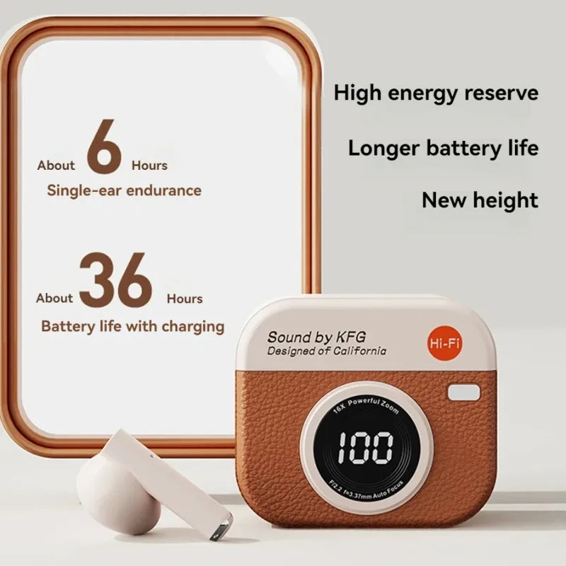 TWS Wireless Retro Earphone Sound By KFG ENC DT3 360°ACS 5.4 Bluetooth With Touch Control LED Power Display Sports Headset Gift