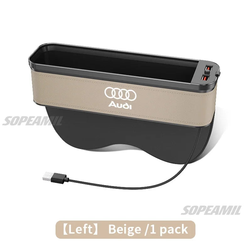 Audi A3 A4 A5 A6 A7 A8 RS3 RS4 RS5 RS6 S3 S4 S5 S6 Q3 Q5 Q7 Q8 Car Seat Gap Slot Crevice Storage Box With USB Charging Organizer
