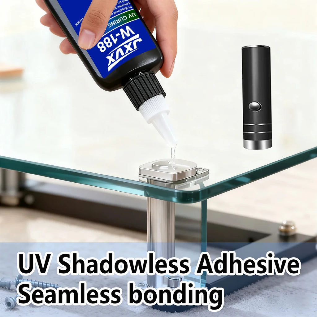 50ml W-188 Super Strong UV Glue Curing Adhesive UV Curing Crystal Glass lace glue and crystals Metal ABS Bonding Welding With UV curing lamp.