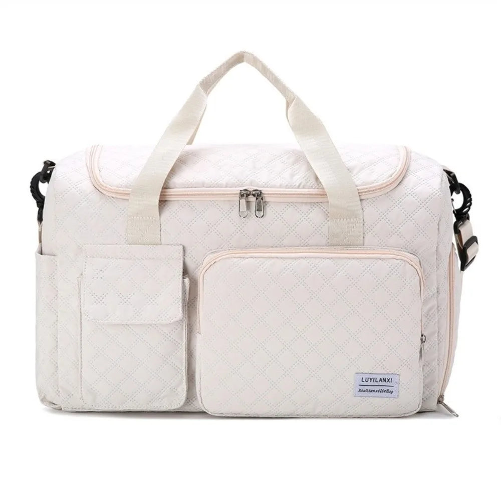Simple Quilted Travel Duffle Bag Solid Color Oxford Sports Tote Bag Single Shoulder Foldable Travel Handbag Girl