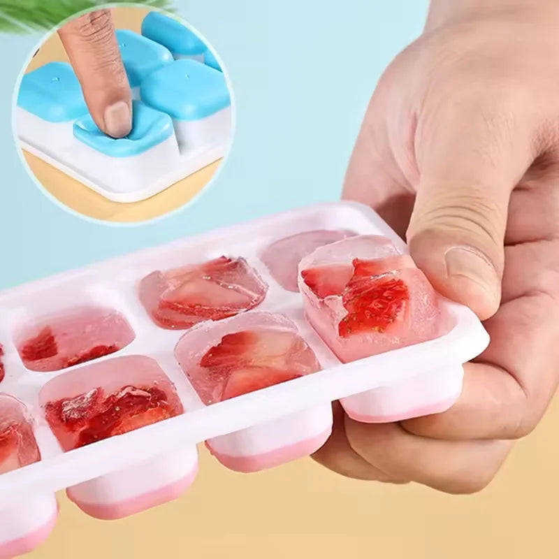 14 Cube Easy Release Ice Cube Tray Mold with Lid Silicone Square Molds Summer Kitchen Bar DIY Iced Cocktail Freeze Tool