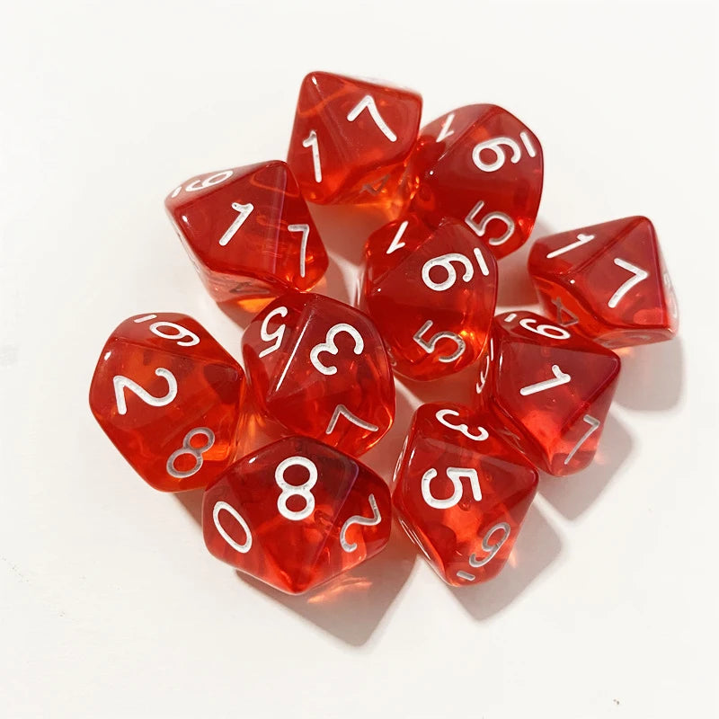50PCS/lots Colorful Transparent D10 (0-9) Dice For DND Desktop Board Games 10 Sided Dices