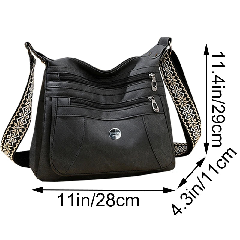 Multi-Color Casual Crossbody Bag with Patterned Strap, Versatile, Multi-Compartment, Daily Commuting, Fashionable & Practical