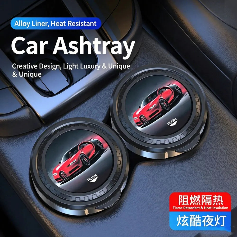 Car accessories - Car ashtray with lid, multi-functional, LED lighting, vehicle portable, one-key opening, personalized