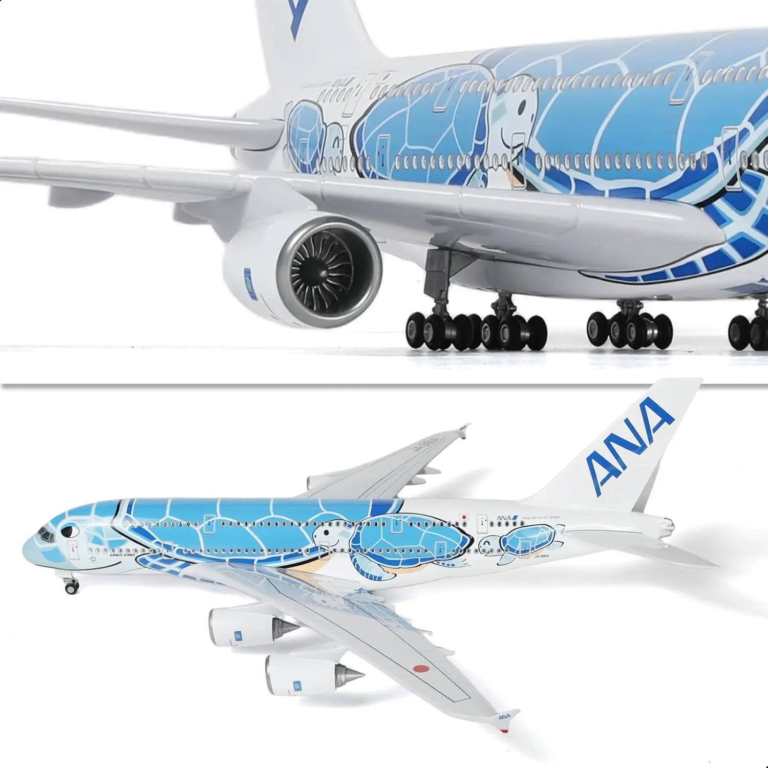 1/160 A380 for ANA Blue Turtle Airplane Model Kits(18 inches) with Display Stand for Adult Aviation Gifts or Aircraft Collection