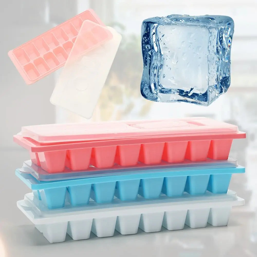 16 Lattice Plastic Reusable Ice Cube Tray Easy Refill Stackable Ice Lattice Ice Cube Tray With Lid Assorted