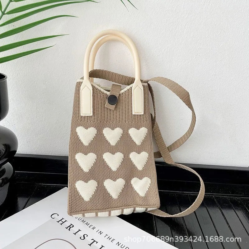 Love mobile phone bag female Korean version knitted sweet hand carry messenger versatile student small change bag storage messen