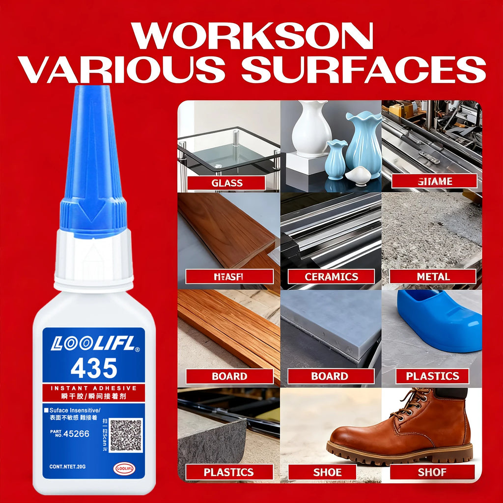 LOOLIFL 20g 435 Super Glue Quick-drying Cyanoacrylate Instant Leather Rubber DIY Wood Metal Strong Bond Liquid Adhesive Tool