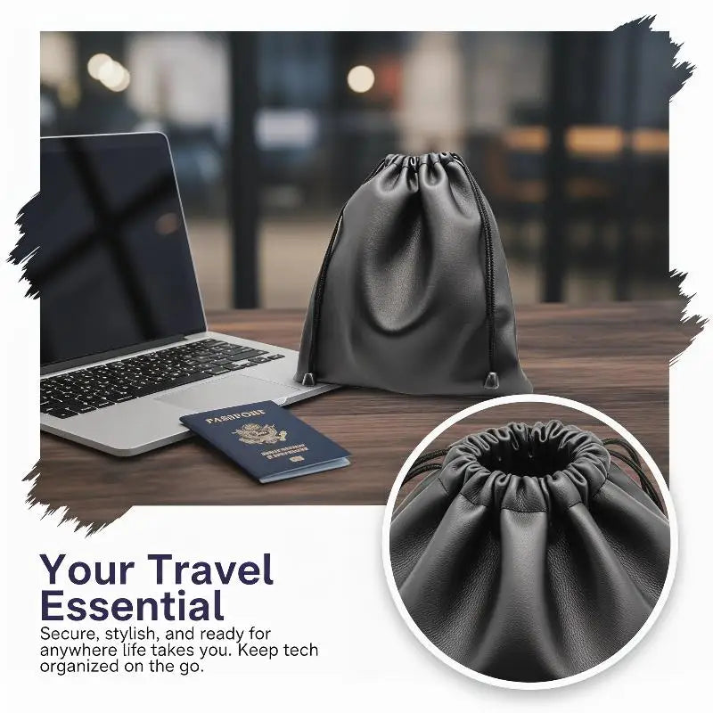 1Pcs Durable Black Dust-proof Drawstring Bag Draw String Bag Headphone Bags PU Leather Headset Bag Durable Multi Purpose Storage