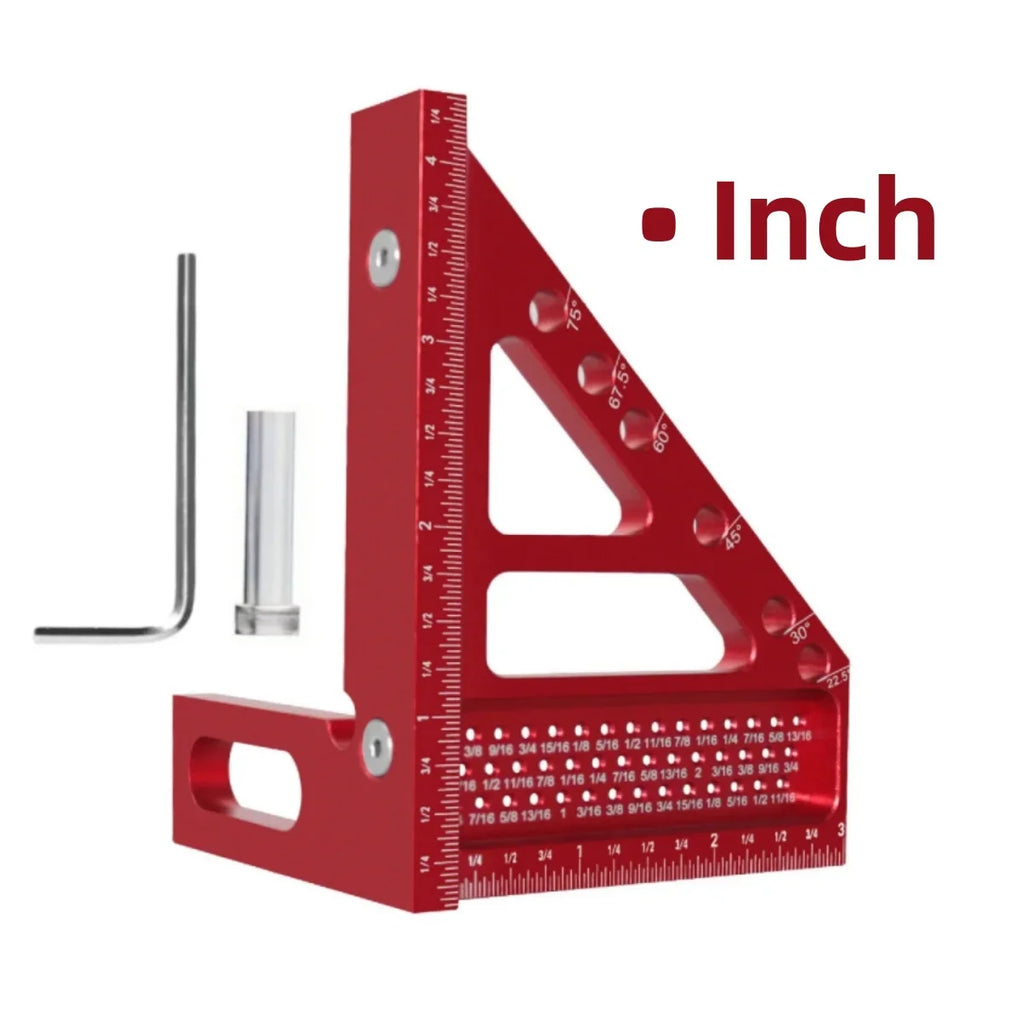 3D Multi-Angle Metric/Inch Measuring Ruler, 45/90 Degree Aluminum Alloy Square Protractor, High Precision Layout Measuring Tool