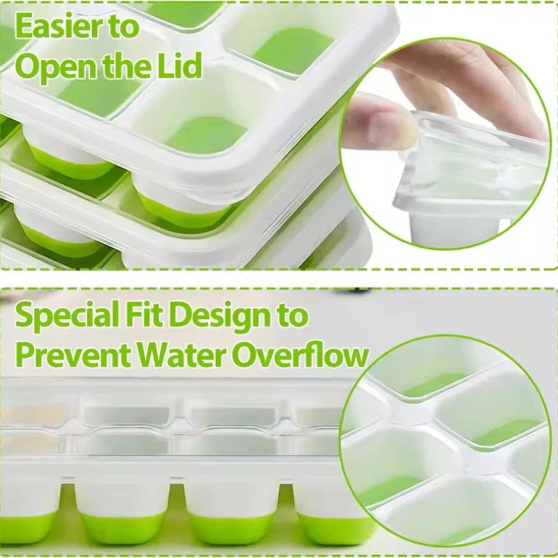 14 Cube Easy Release Ice Cube Tray Mold with Lid Silicone Square Molds Summer Kitchen Bar DIY Iced Cocktail Freeze Tool